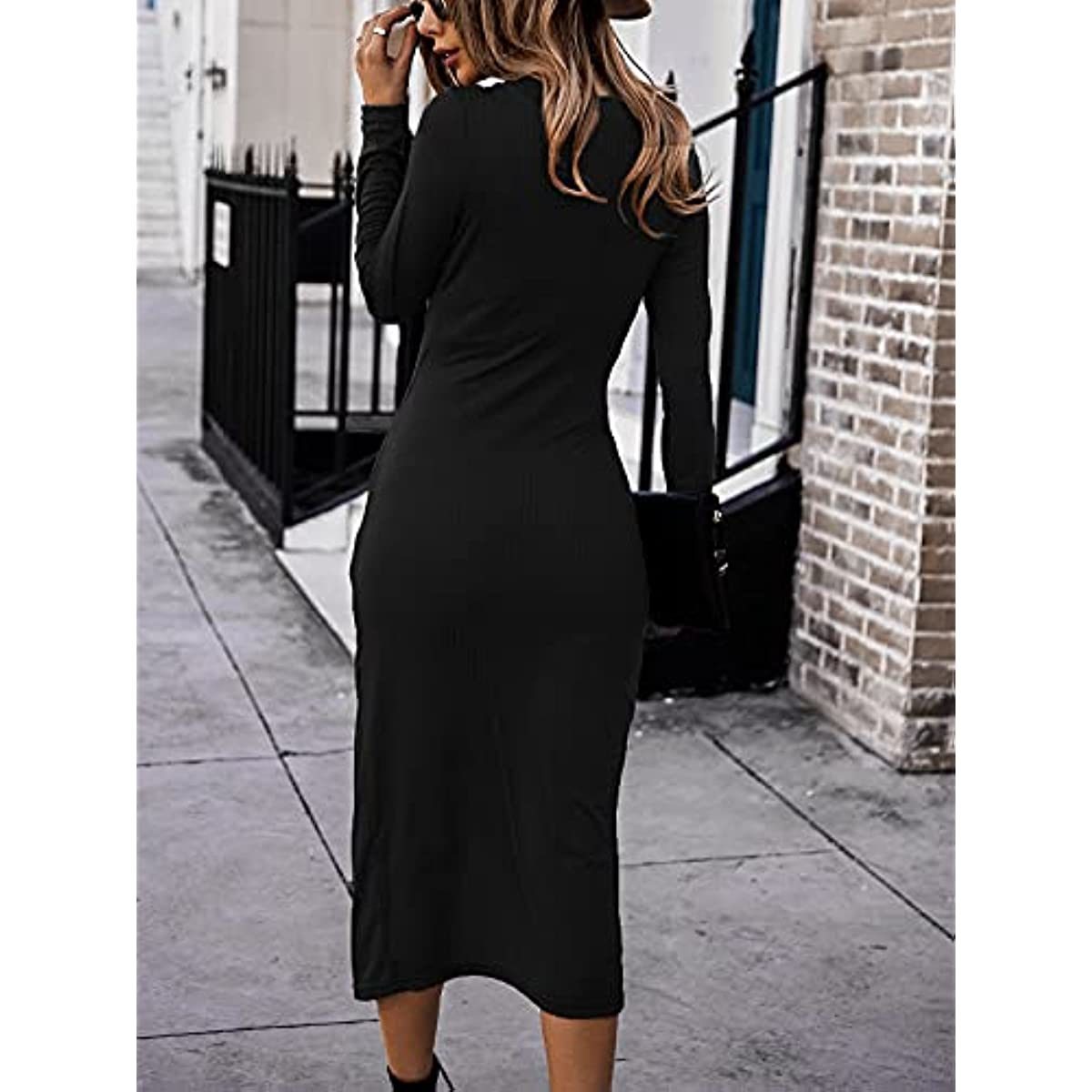 Chic Ribbed Bodycon Dress with Side Slit