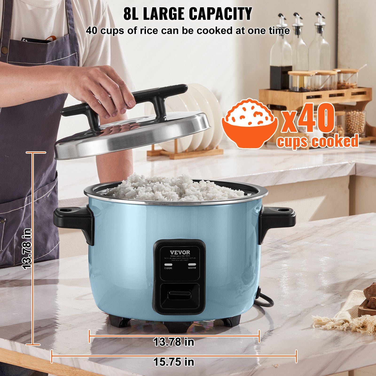 VEVOR 40-Cup Professional Rice Cooker with Non-Stick Pot and 24-Hour Keep Warm Function