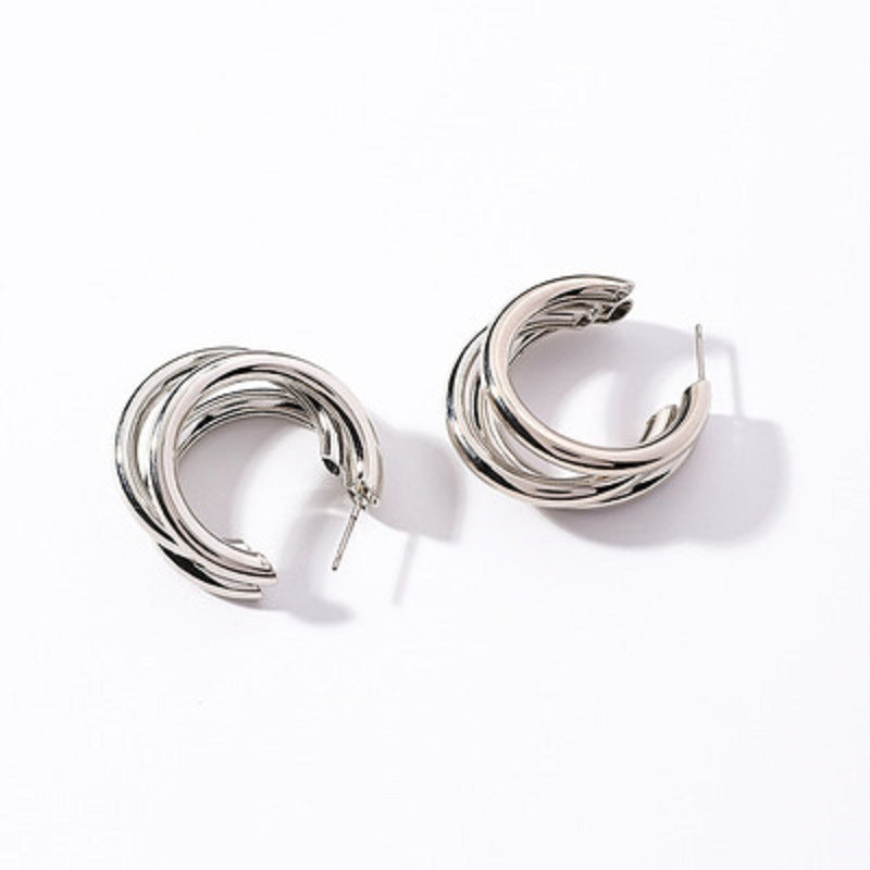 C Shaped Multi-Layer Hoop Earrings