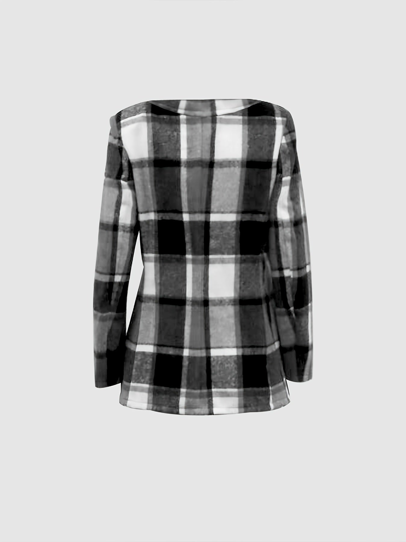 Plaid Lapel Coat with Button Down Front and Long Sleeves