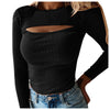 Stylish Cutout Ribbed Blouse with Elegant Long Sleeves