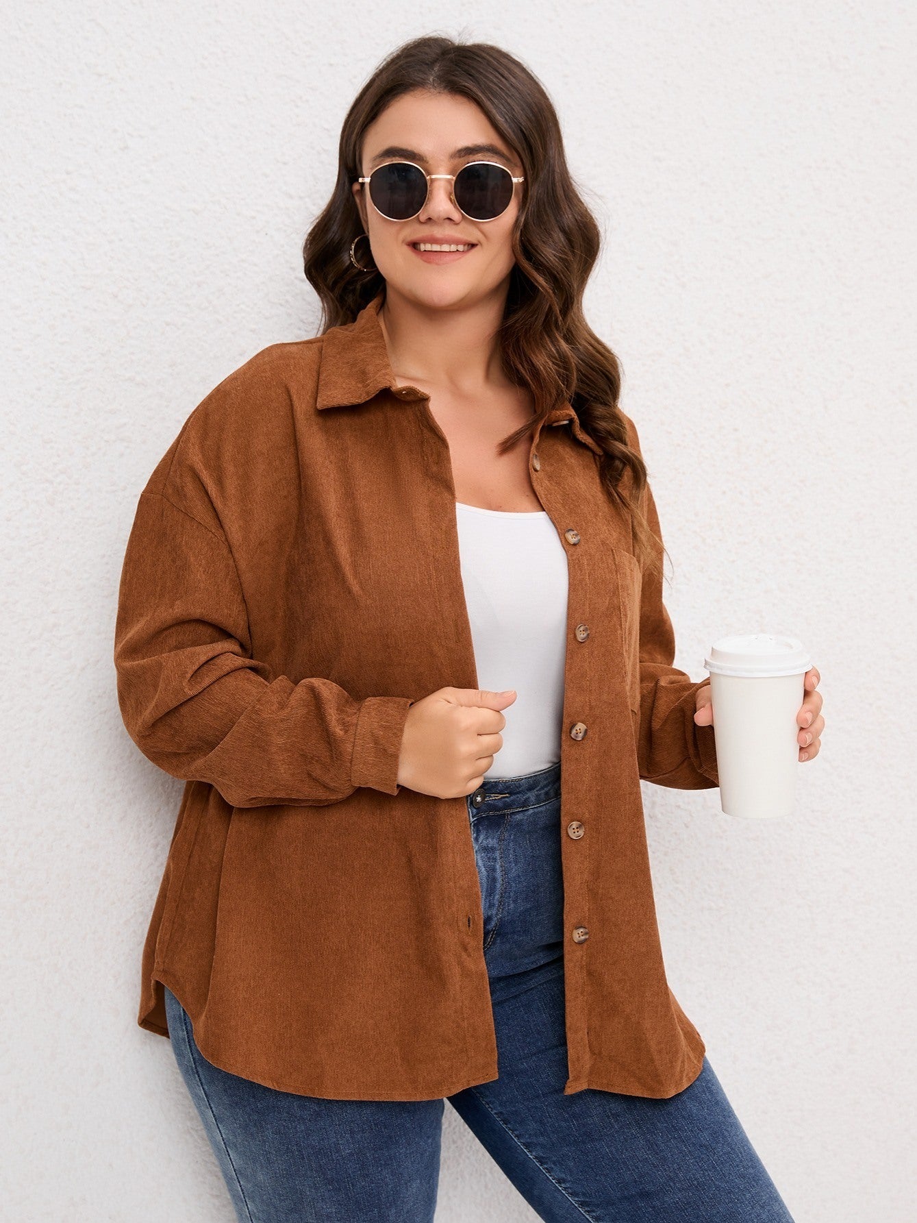 Plus Size Women's Relaxed Fit Drop Shoulder Outerwear