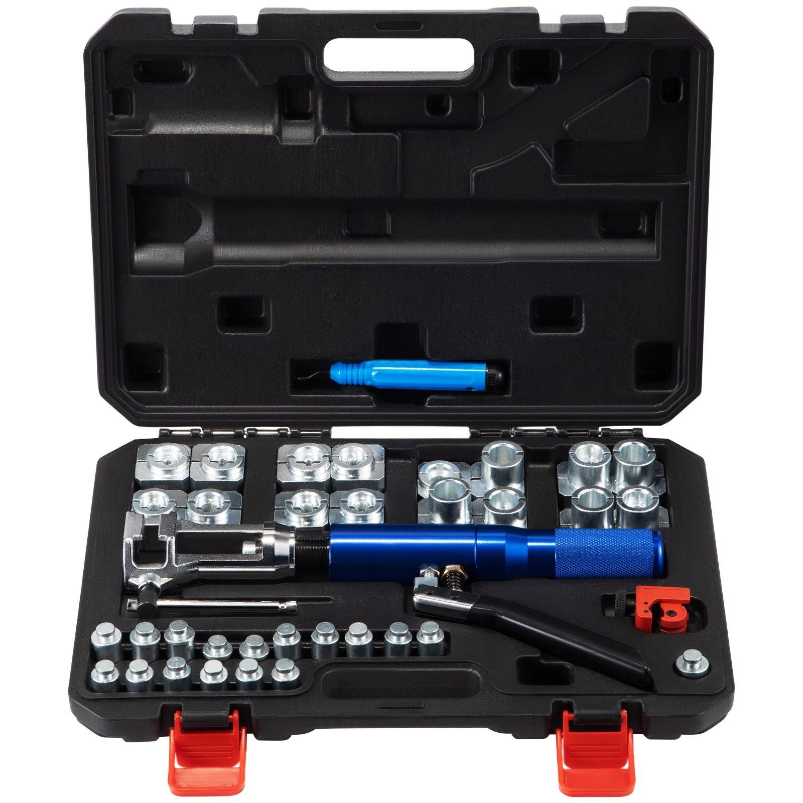 VEVOR 45° Hydraulic Flaring Tool Kit for Brake and HVAC Repair, 3/16"-1/2" Double Flaring Tools with Adapters and Accessories