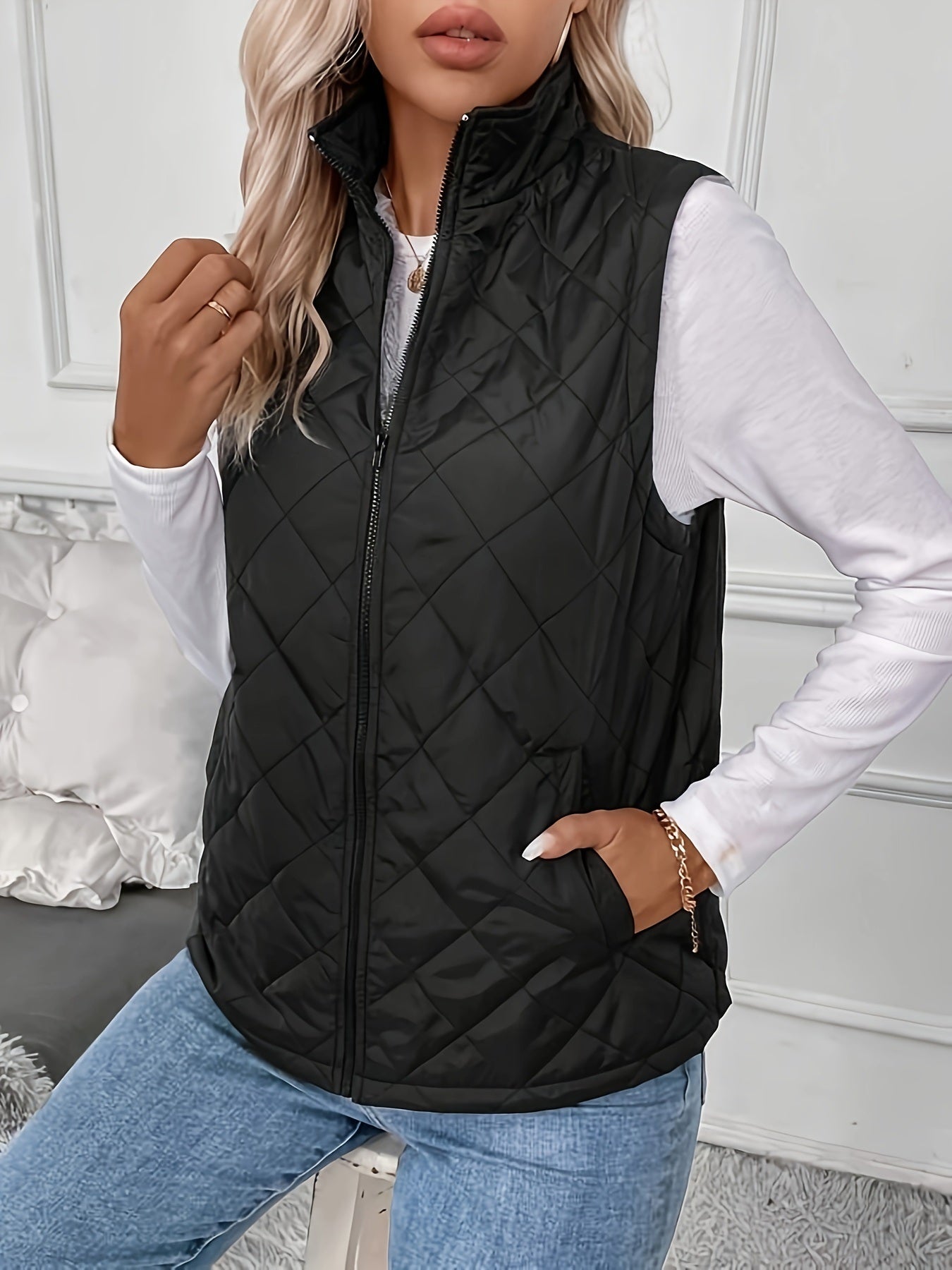 Argyle Patterned Zip Vest