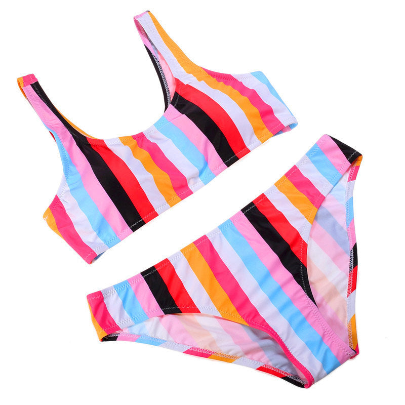 Vibrant Rainbow Striped Swimwear Set