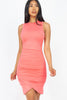 Shirred Bodycon Mini Dress - Stretch Knit - Sleeveless