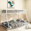 Sturdy White Twin over Full Metal Bunk Bed for Kids and Adults with Easy Climbing Ladder and Safety Guardrails