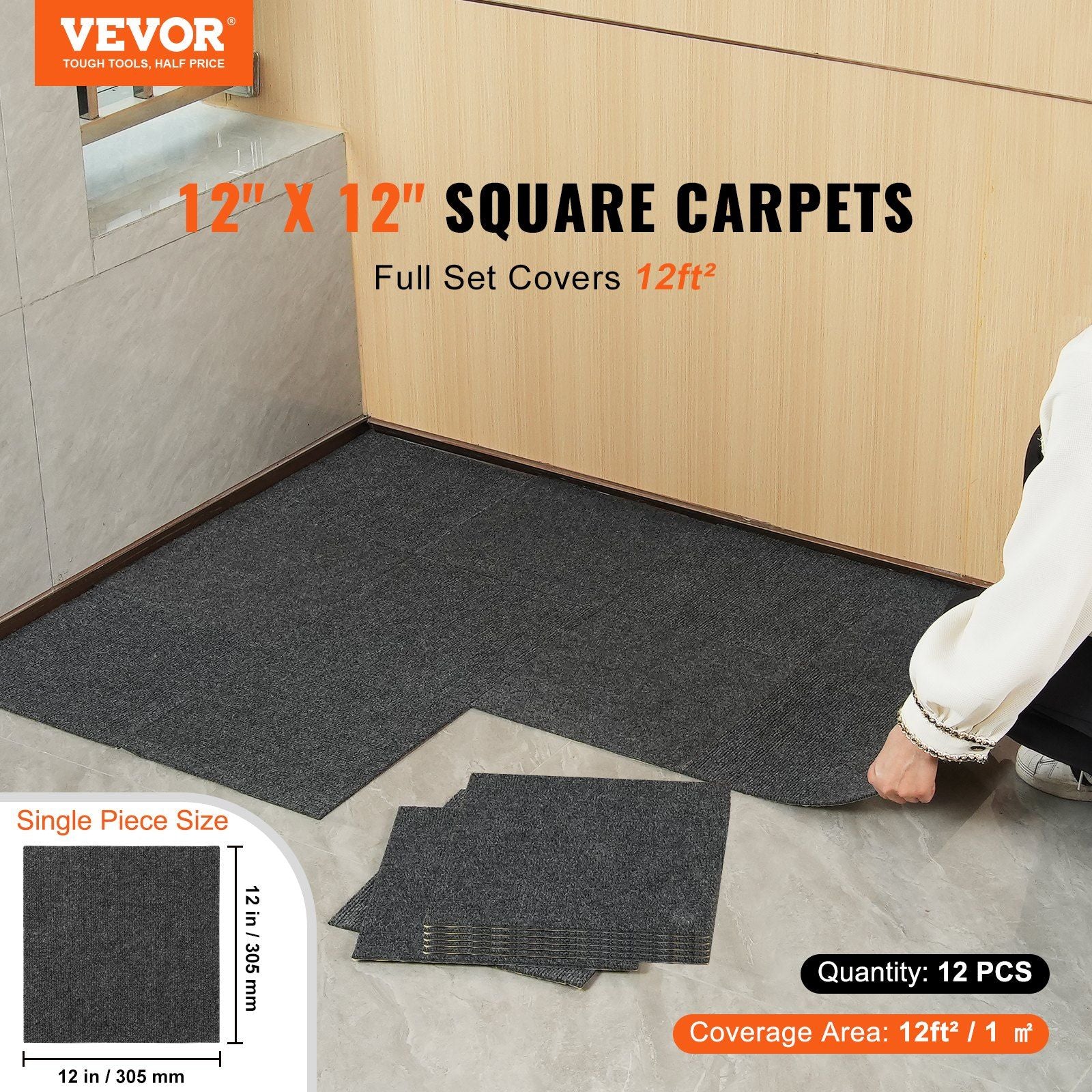 VEVOR Self-Adhesive Luxury Carpet Tiles, 12
