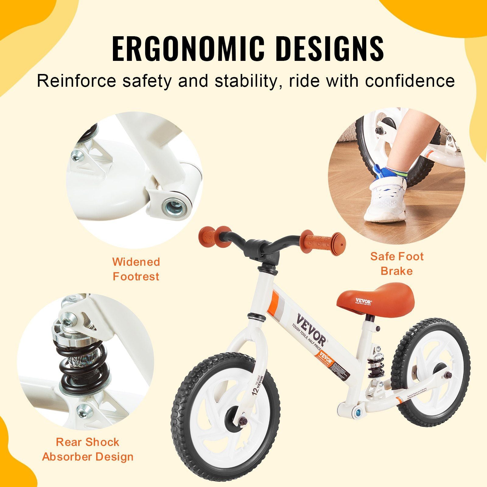 VEVOR Kids' 12" Balance Bike - Adjustable Carbon Steel Frame with EVA Foam Tires for Toddlers