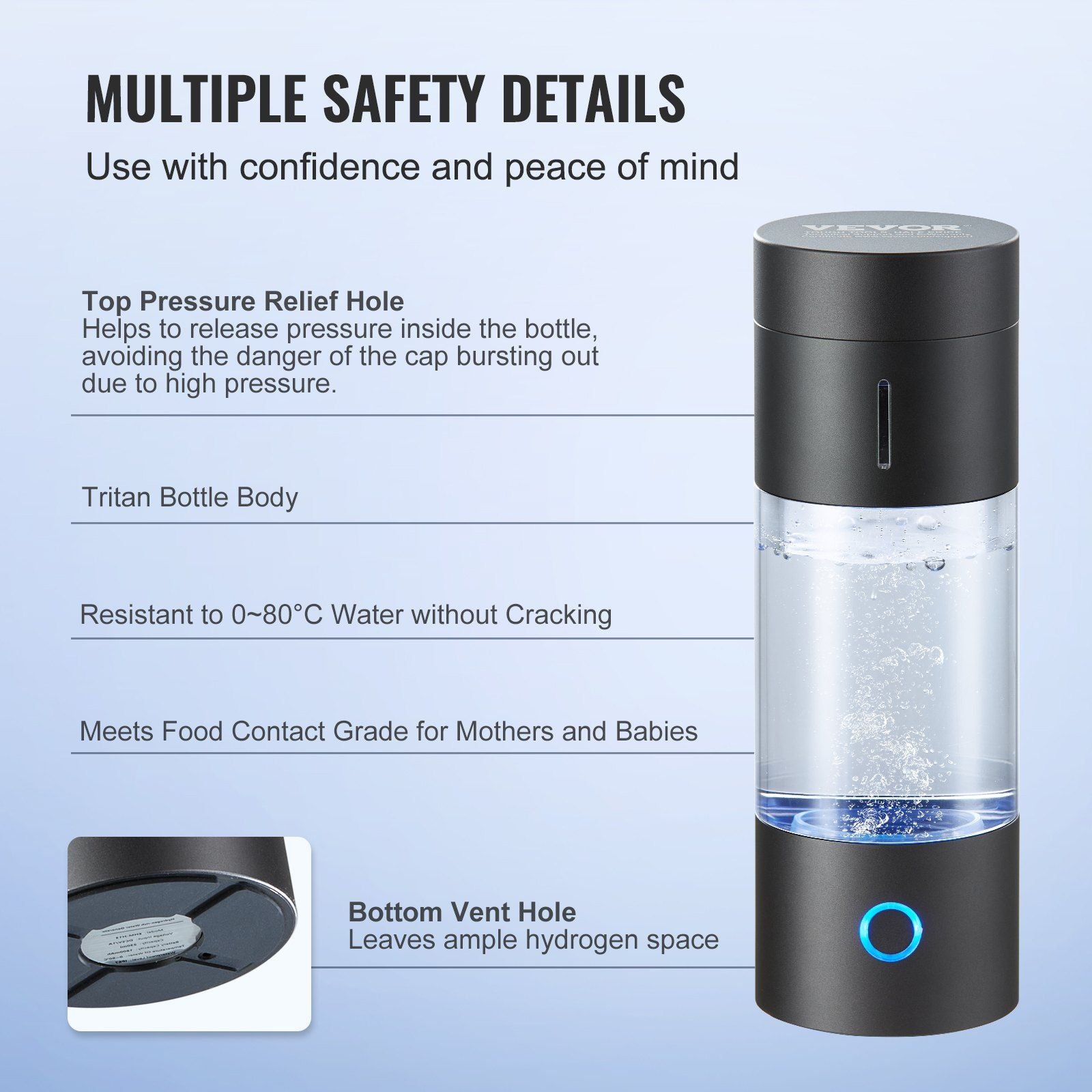 VEVOR Portable Hydrogen Water Generator with Inhalation Feature, 230 ml Capacity