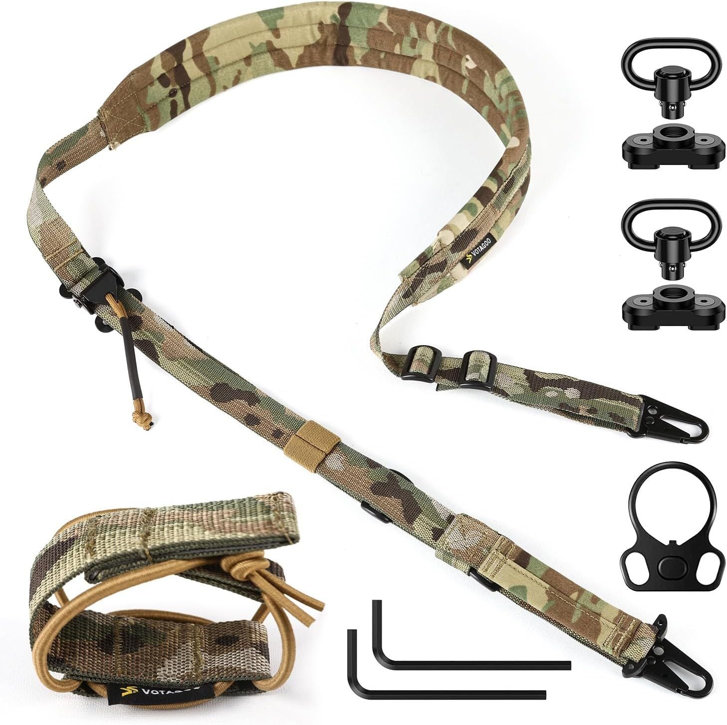 QD Tactical 2-Point Gun Sling with Quick Adjust Feature, Soft EVA Shoulder Pad, HK Hook, and Versatile Attachment Options for Hunting and Outdoor Use