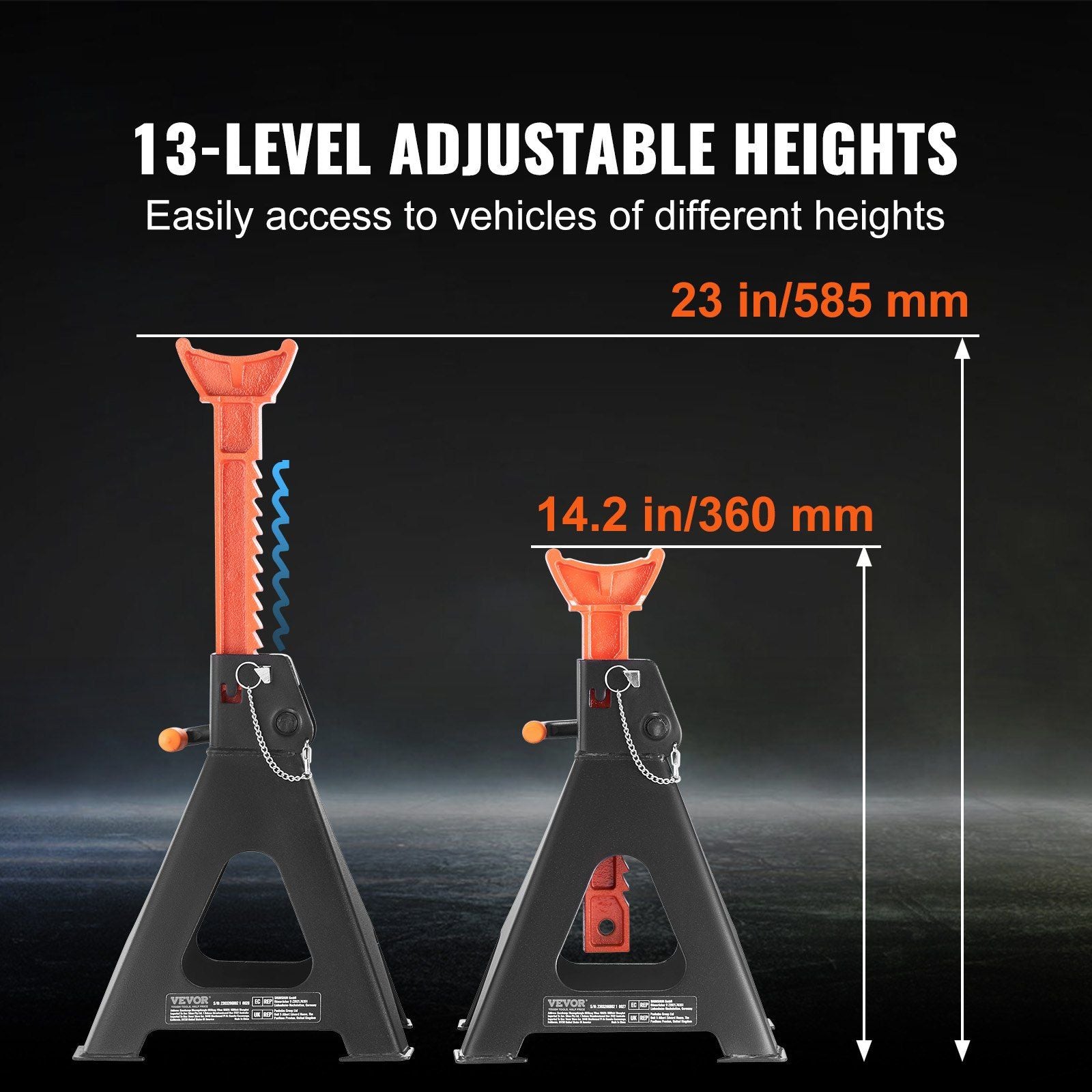 VEVOR Heavy-Duty 6 Ton Car Jack Stands with Double Locking System, Adjustable 14.2 - 23 Inch Height