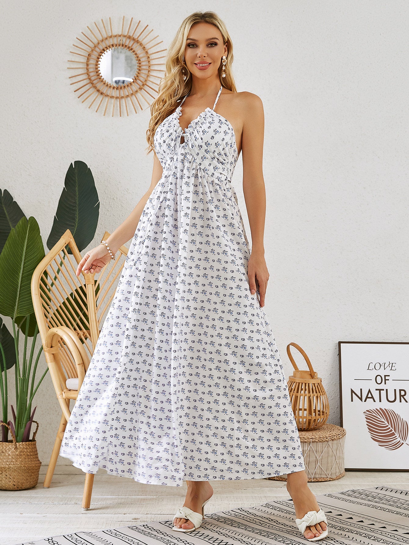 Free-Spirit Halter Maxi Dress - Effortless Summer Style for Women