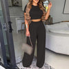 Two Piece Sets Elegant Print Short Sleeve Shirt Pullover Wide Leg Pants Suits