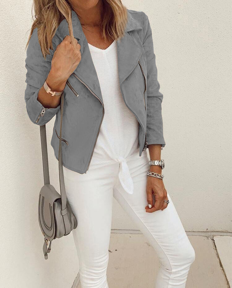 Chic Lapel Zip Crop Jacket