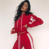 Chic Women's 2-Piece Tracksuit: Casual Hooded Crop Sweatshirt & Red White Sweat Pants Set