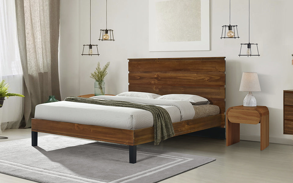 Elegant Mid-Century Pinewood King Bed