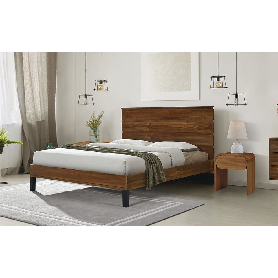Elegant Mid-Century Pinewood King Bed