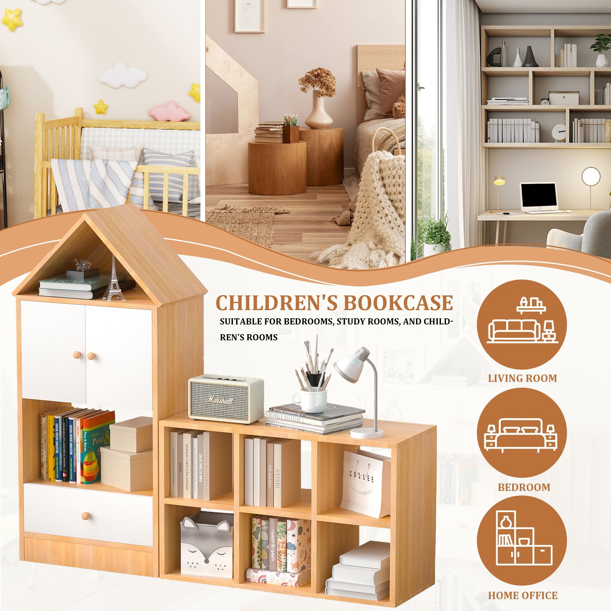 Playful House-Shaped Bookshelf for Kids - Multi-Functional Storage Solution for Books and Toys