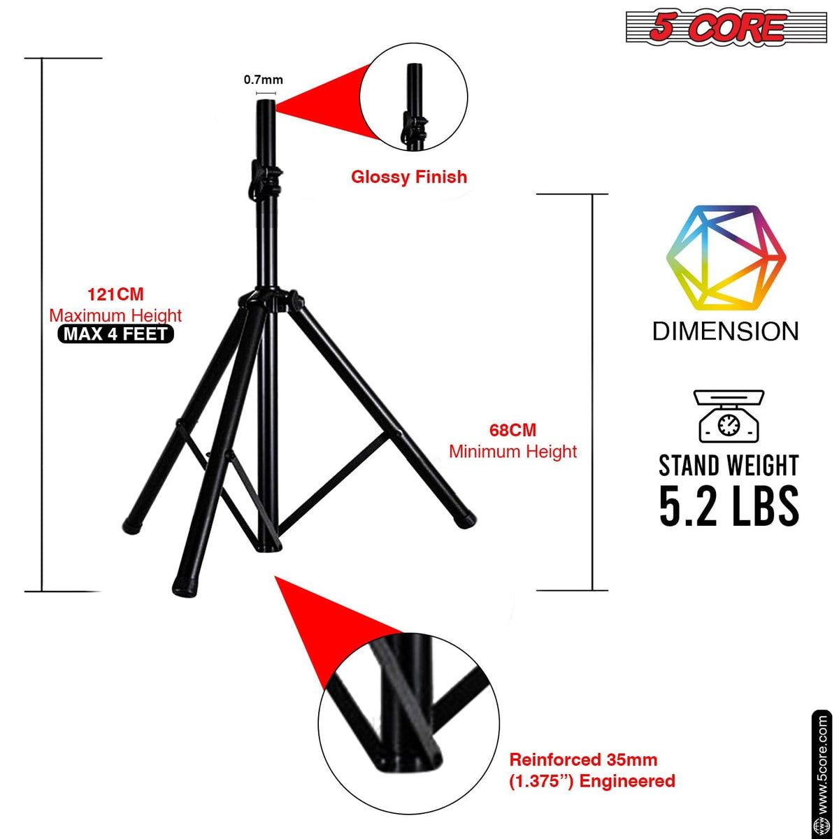 Heavy-Duty Adjustable Speaker Tripod Stands - 48-Inch DJ Monitor Support Pair