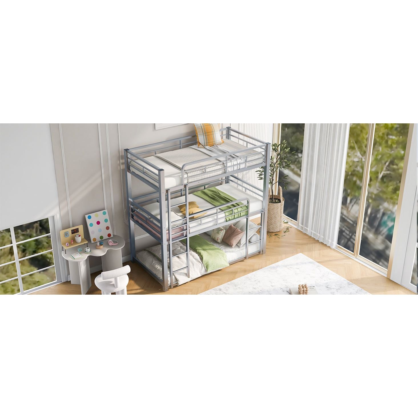 Space-Saving Metal Triple Twin Bunk Bed