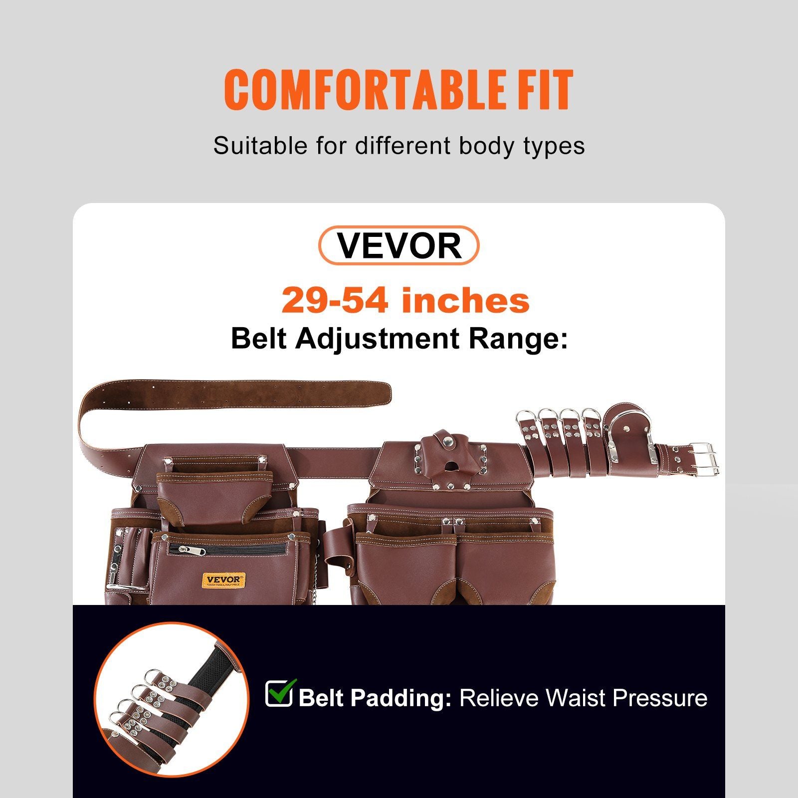 VEVOR Premium PU Tool Belt with 22 Pockets, Adjustable 29-54 Inches, Heavy Duty Pouch Bag for Efficient Organization