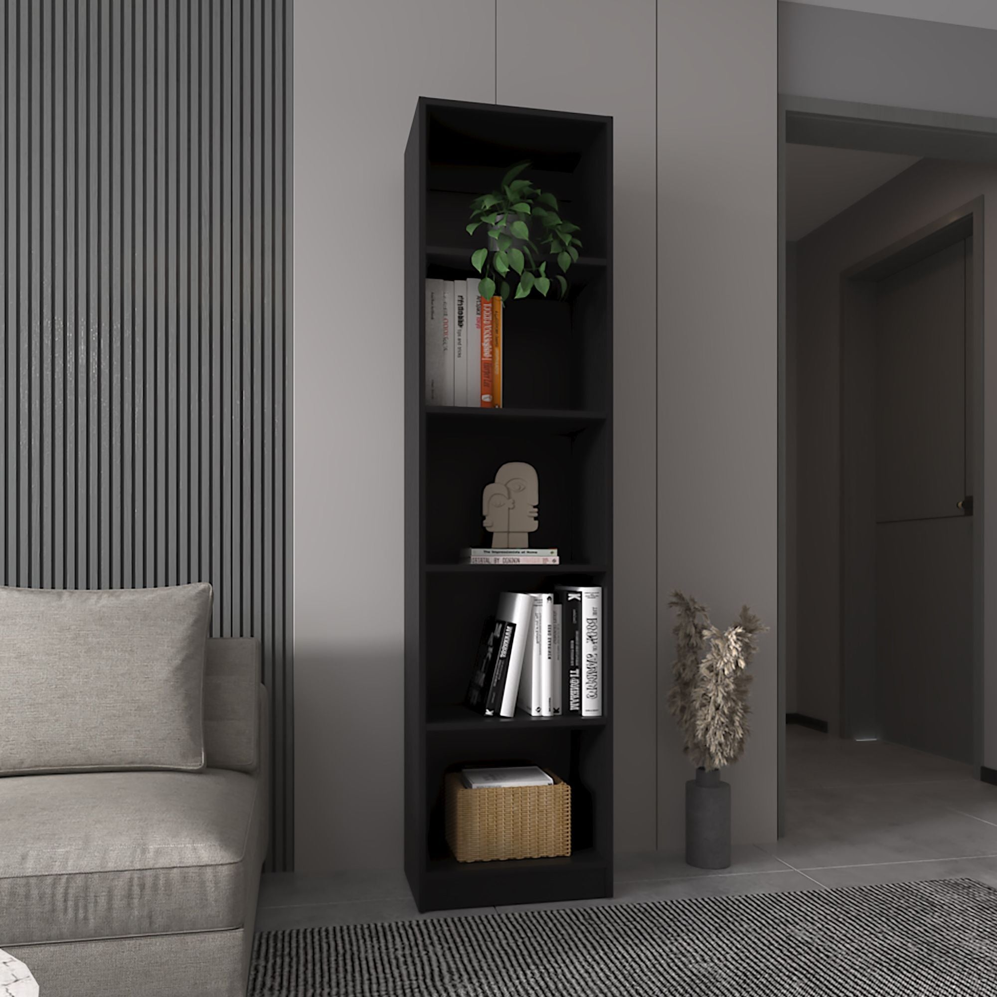 Sleek Black 5-Tier Bookcase for Modern Homes