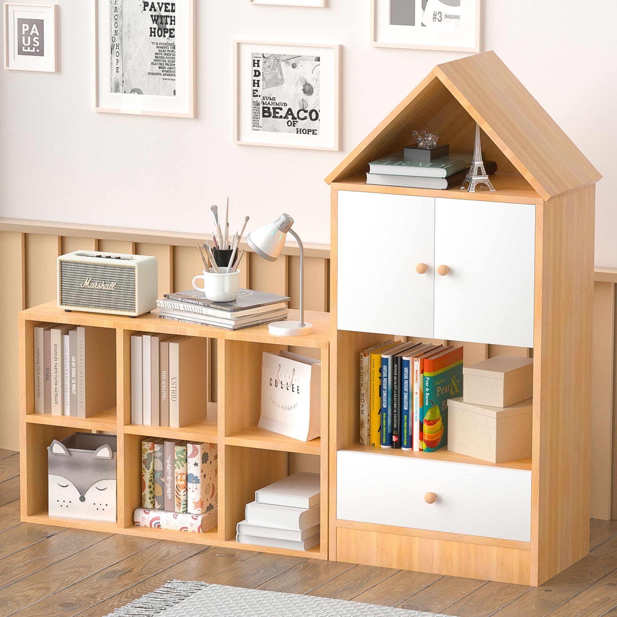 Playful House-Shaped Bookshelf for Kids