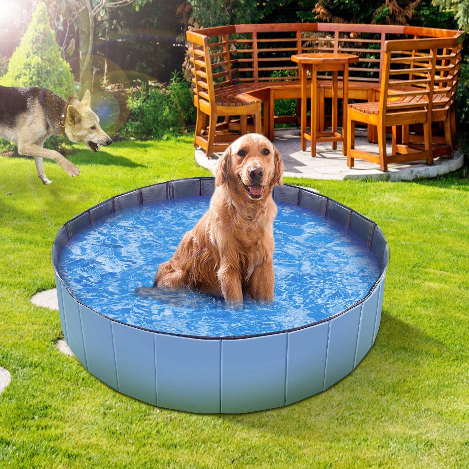 Portable Foldable PVC Pet Pool - Summer Fun Bathing Tub for Dogs and Kids