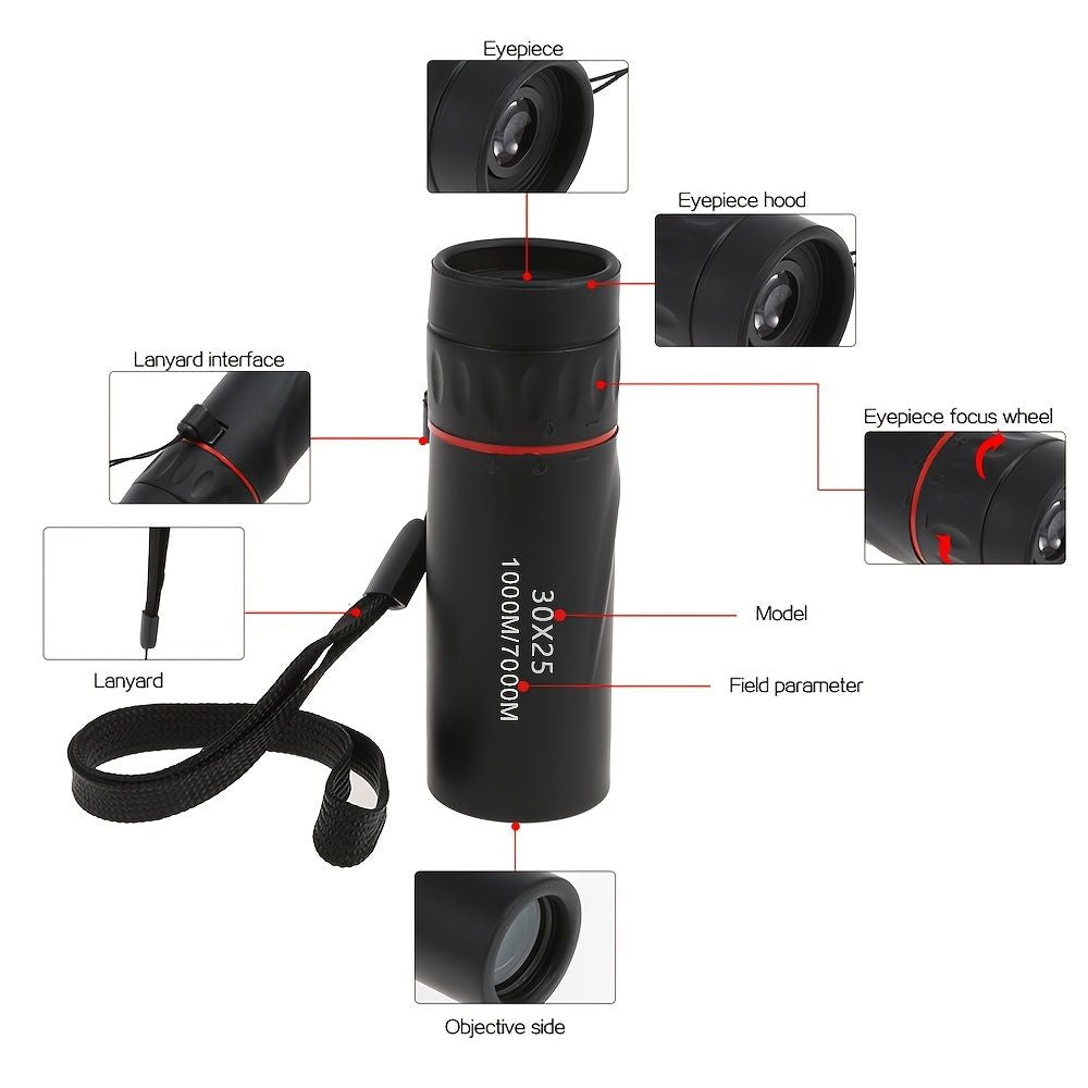 Travel-Ready 10X Waterproof Monocular for Adventure Seekers - 30x25 Compact Zoom Lens