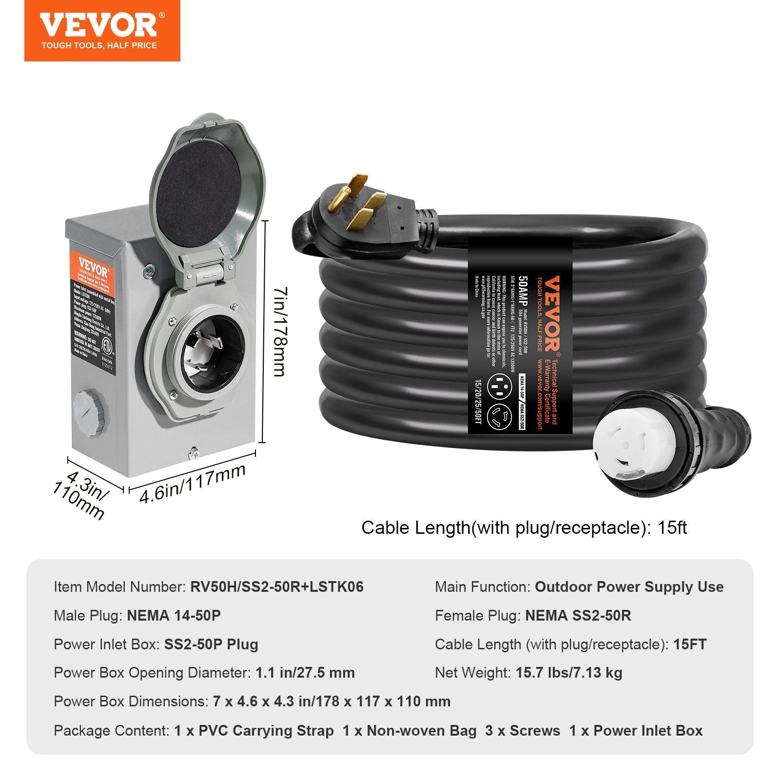 50A Heavy-Duty Generator Cord Kit