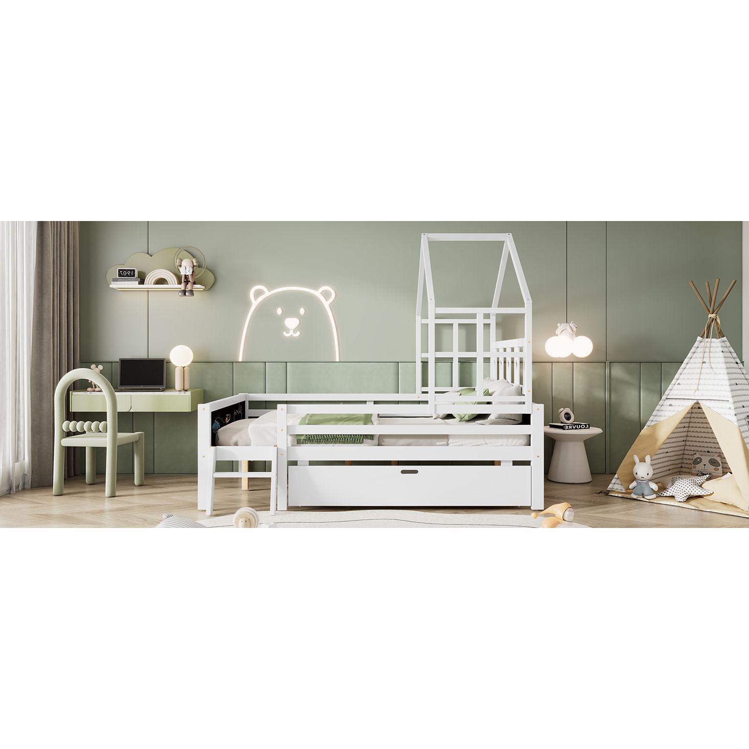 Whimsical Loft Bed with Chalkboard Ends and Storage for Kids - Sturdy Wooden Design