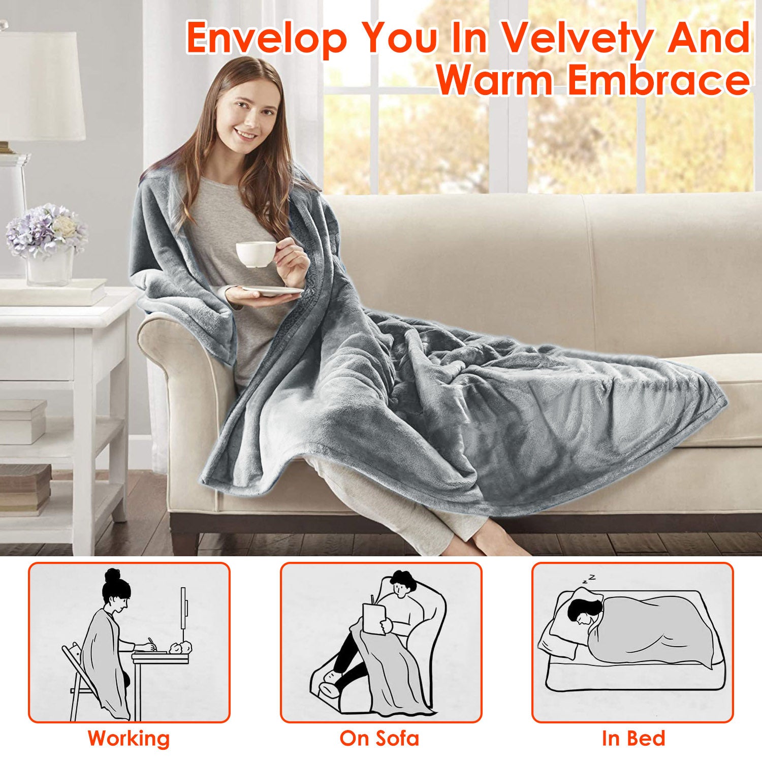 Plush Dual-Sized Electric Heating Throw Blanket