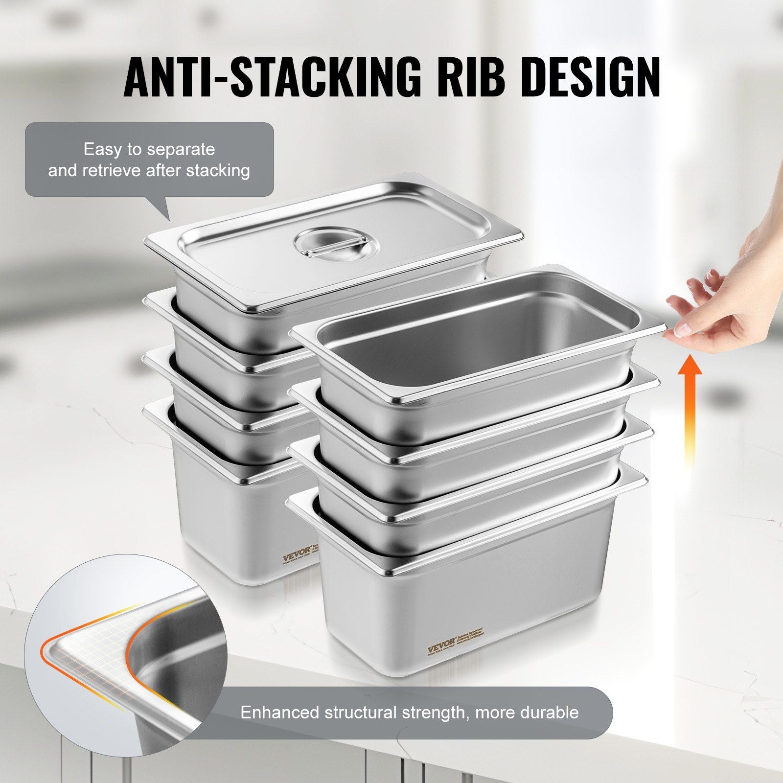 Stainless Steel Anti-Jam Steam Pans