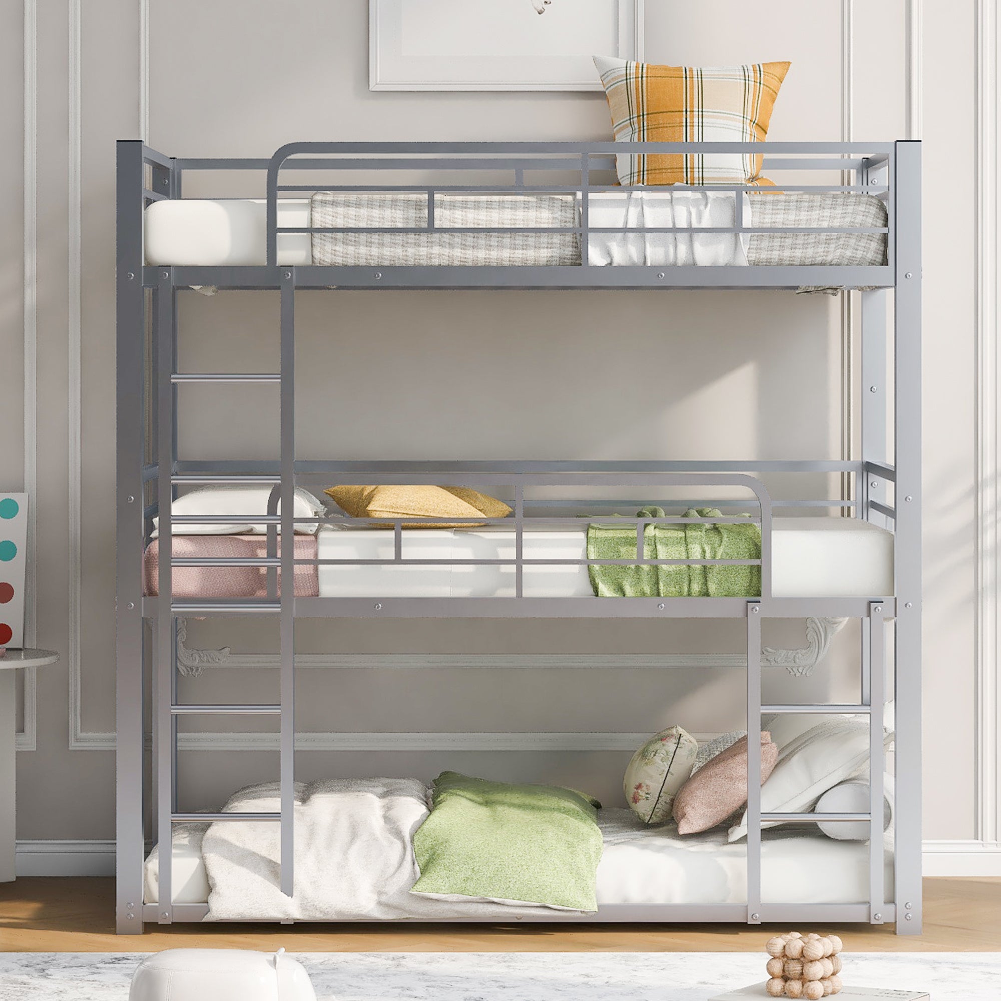 Space-Saving Metal Triple Twin Bunk Bed