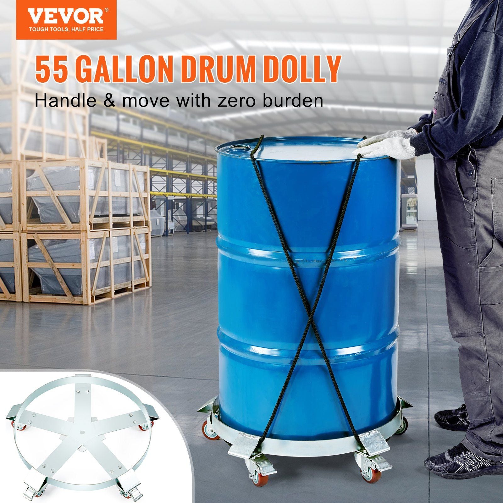 Heavy-Duty 55 Gallon Drum Dolly with 1250 lbs Capacity and Smooth Rolling Wheels