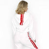 Chic Women's 2-Piece Tracksuit: Casual Hooded Crop Sweatshirt & Red White Sweat Pants Set