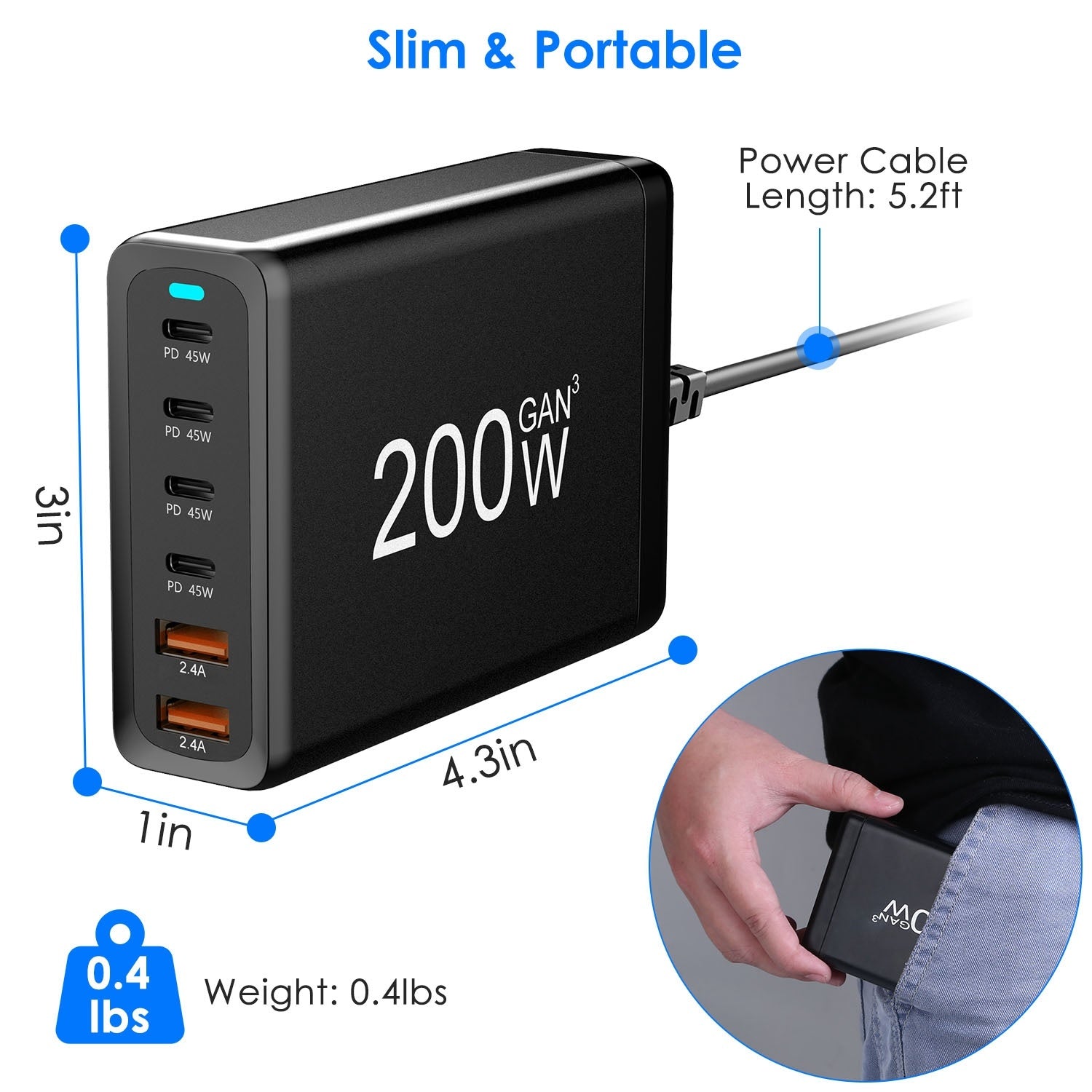 Ultra-Fast 200W Multi-Device Charger with 6 Ports for Instant Power