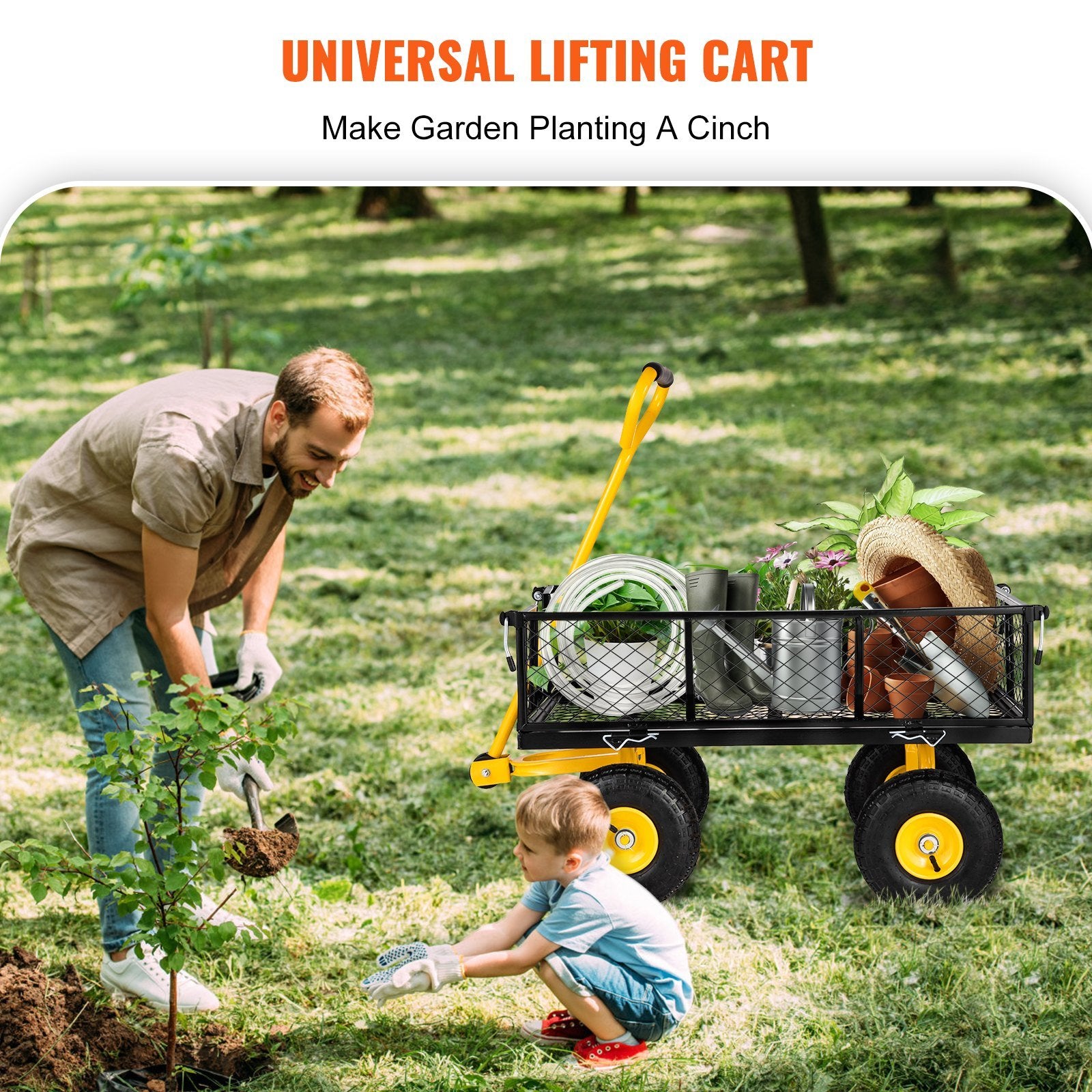 VEVOR Heavy-Duty Steel Garden Cart with Removable Sides and All-Terrain Tires