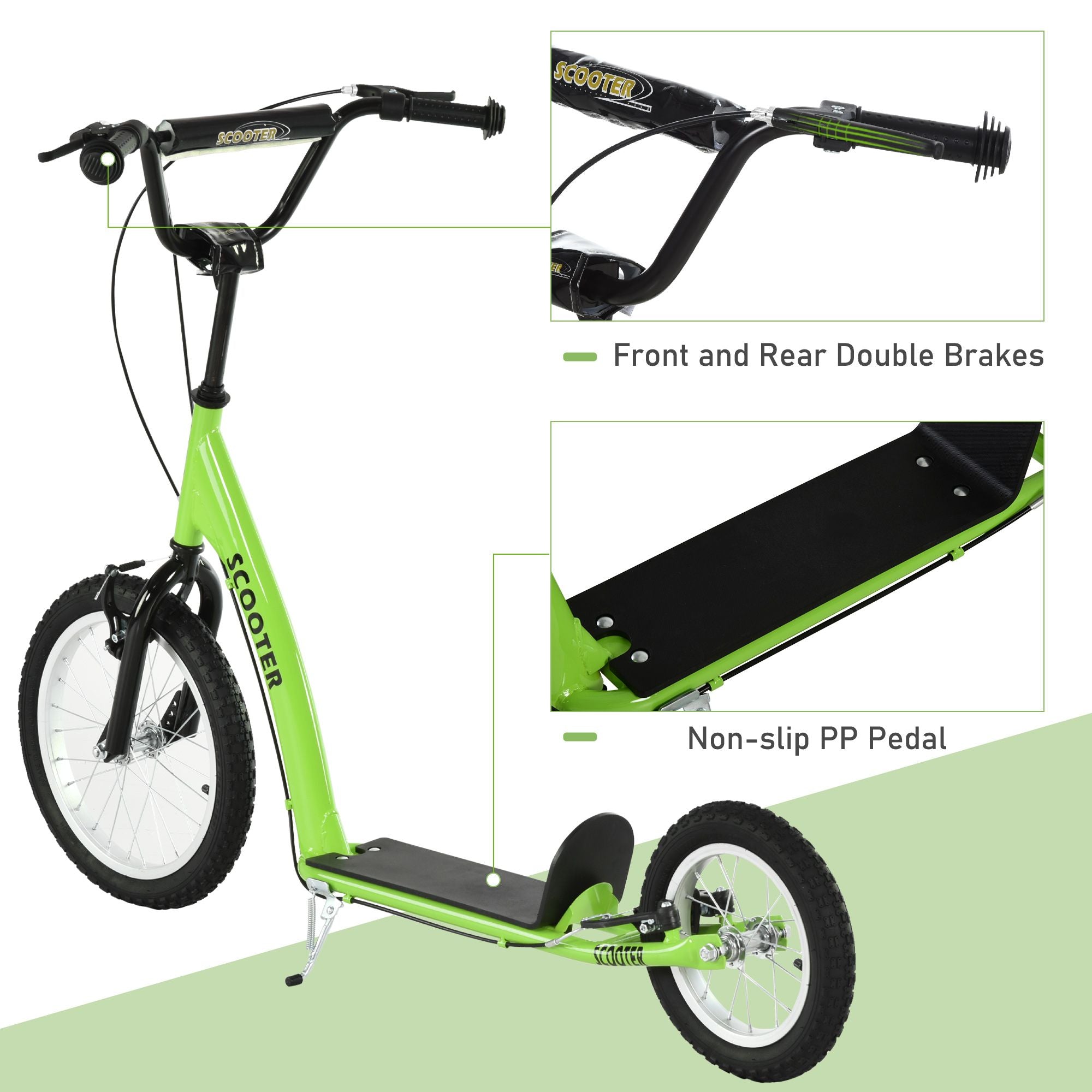 Versatile Green Kick Scooter for Kids 5+ with Inflatable Wheels and Adjustable Height