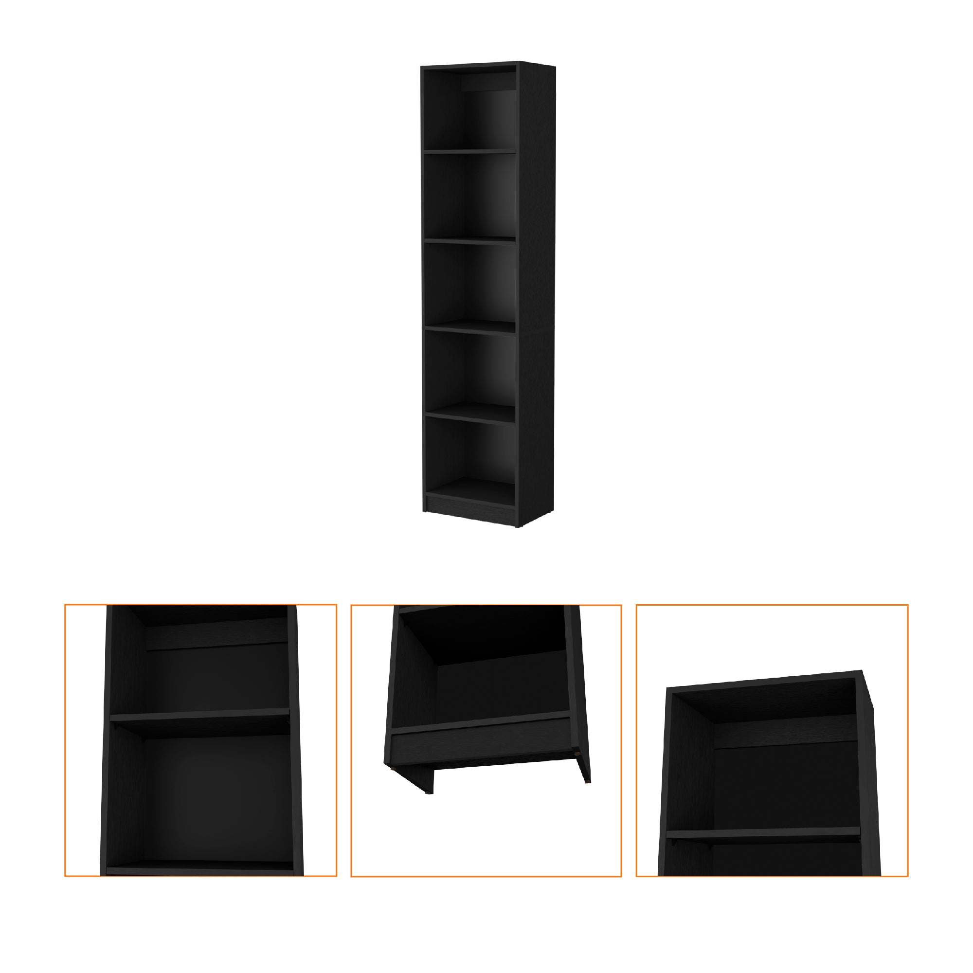 Sleek Black 5-Tier Bookcase for Modern Homes