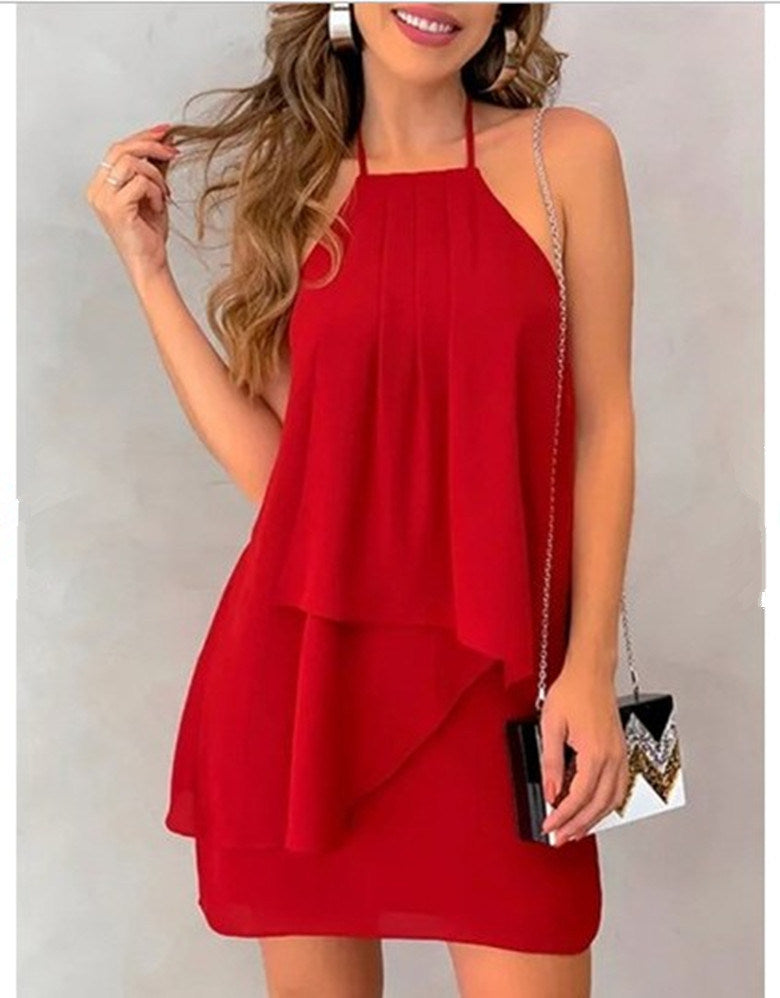 Backless Sling Dress with Irregular Hem