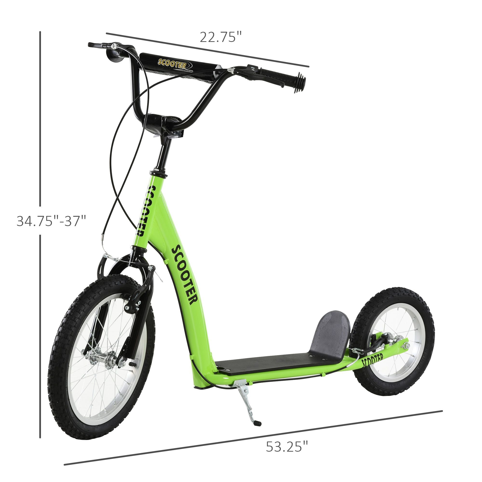 Versatile Green Kick Scooter for Kids 5+ with Inflatable Wheels and Adjustable Height