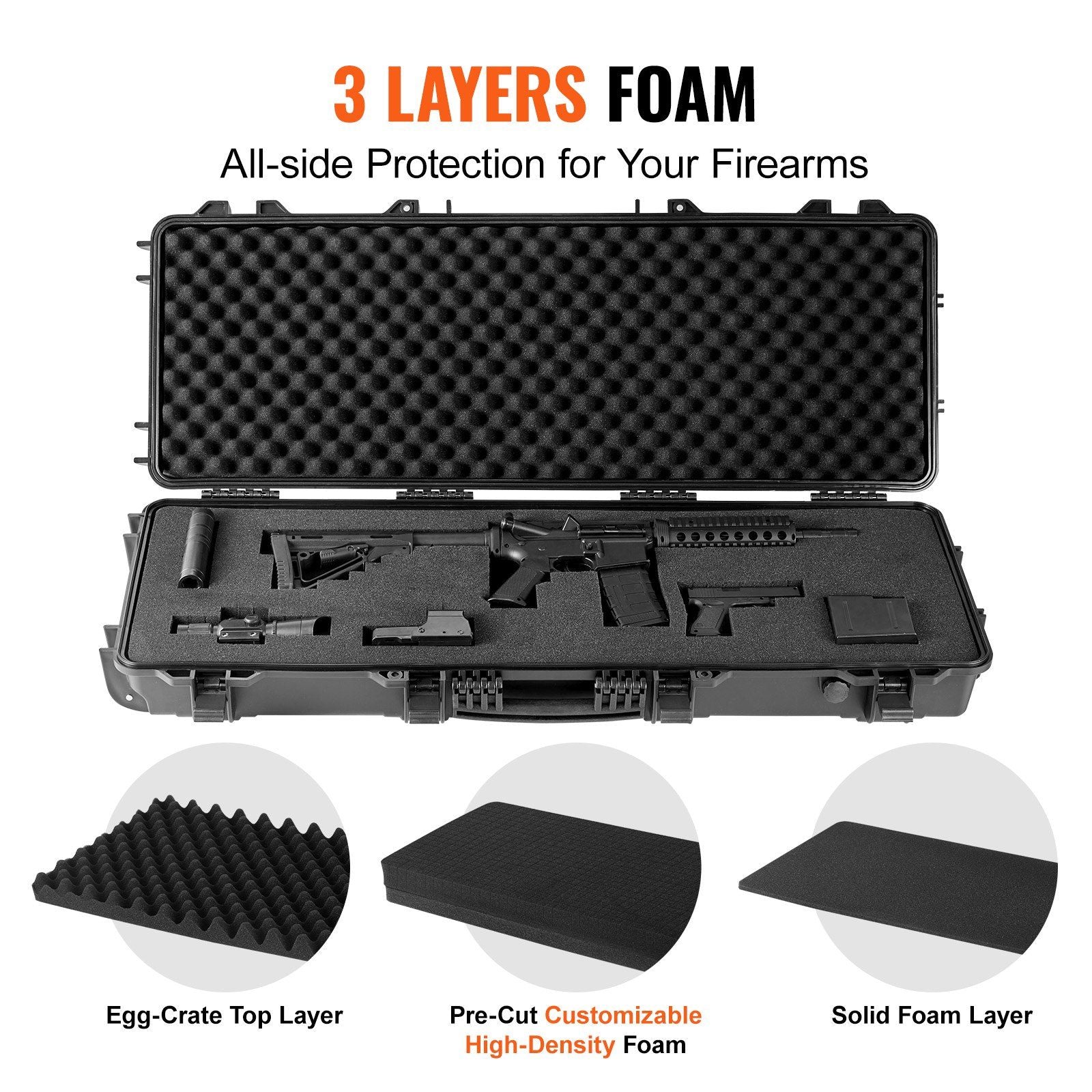 VEVOR Waterproof Tactical Rifle Hard Case with Customizable Foam Protection