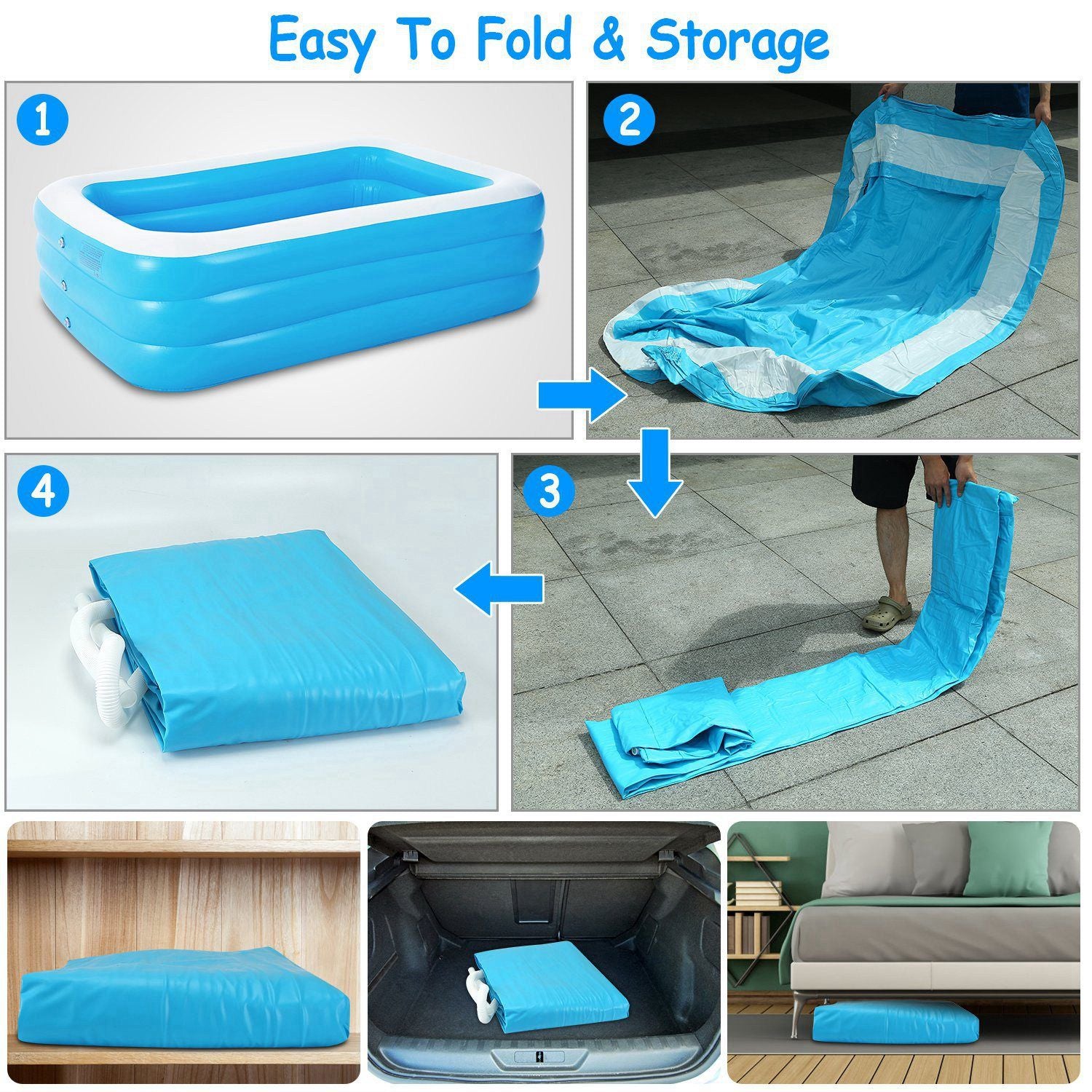 Spacious Family Inflatable Swimming Pool for Kids and Adults - Safe Blow-Up Water Play Center