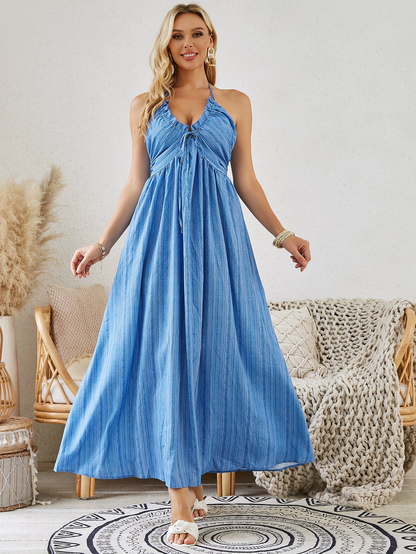 Bohemian Breeze Halter Maxi Dress - Effortless Summer Elegance for Women