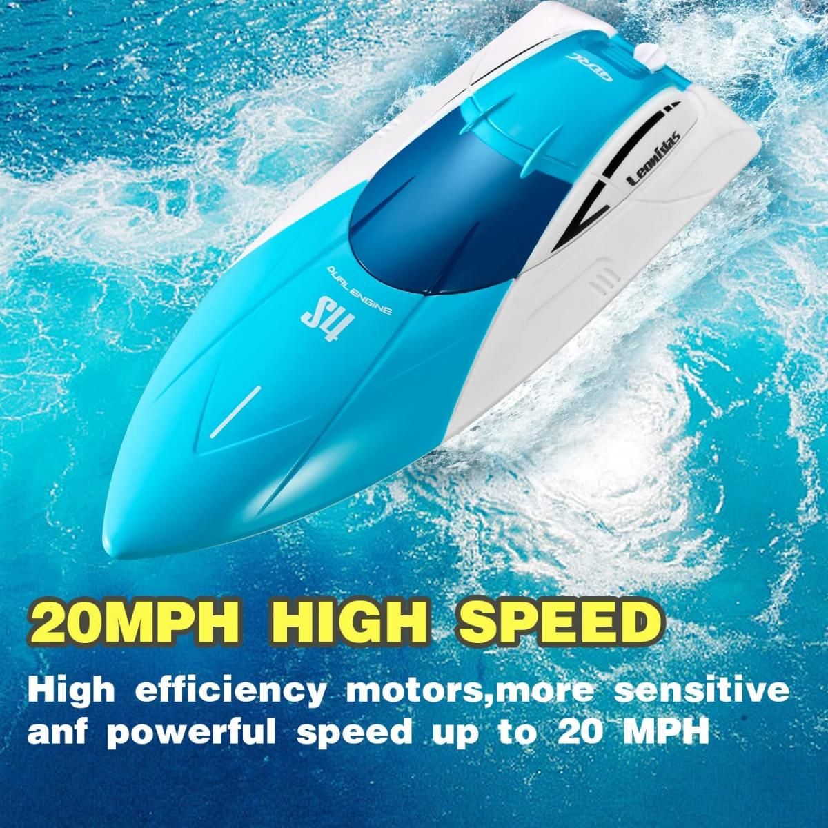 4DRC S4 High-Speed Remote Control Racing Boat with Dual Rechargeable Batteries - Perfect for Kids and Adults