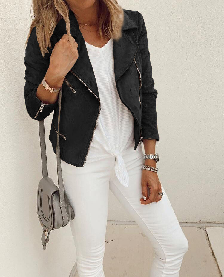 Chic Lapel Zip Crop Jacket