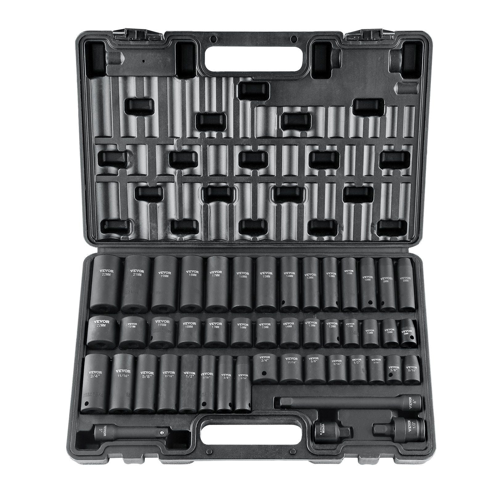 VEVOR 3/8" Drive Impact Socket Set - 48 Piece SAE & Metric Tool Kit for Automotive Repair