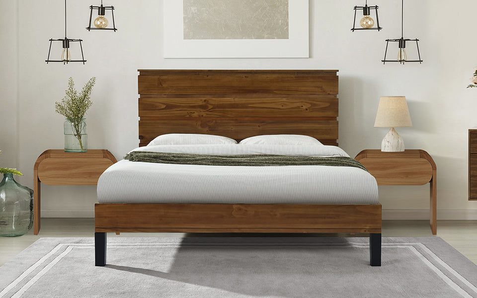 Elegant Mid-Century Pinewood King Bed